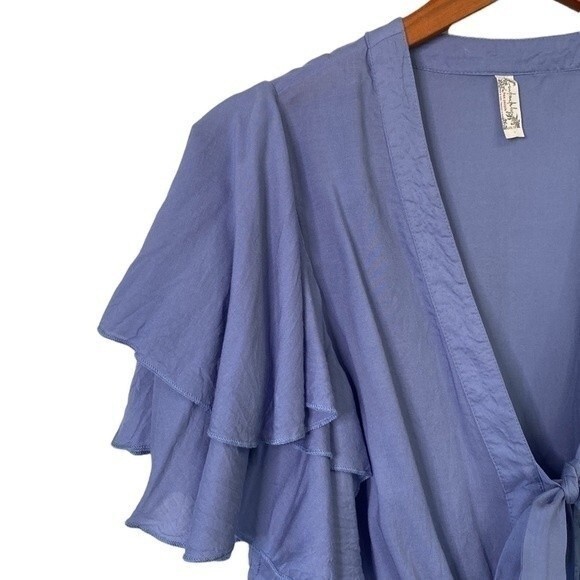 Free People Intimately Call Me Later Body Suit Flutter Short Sleeve Wrap Tie - Picture 3 of 16